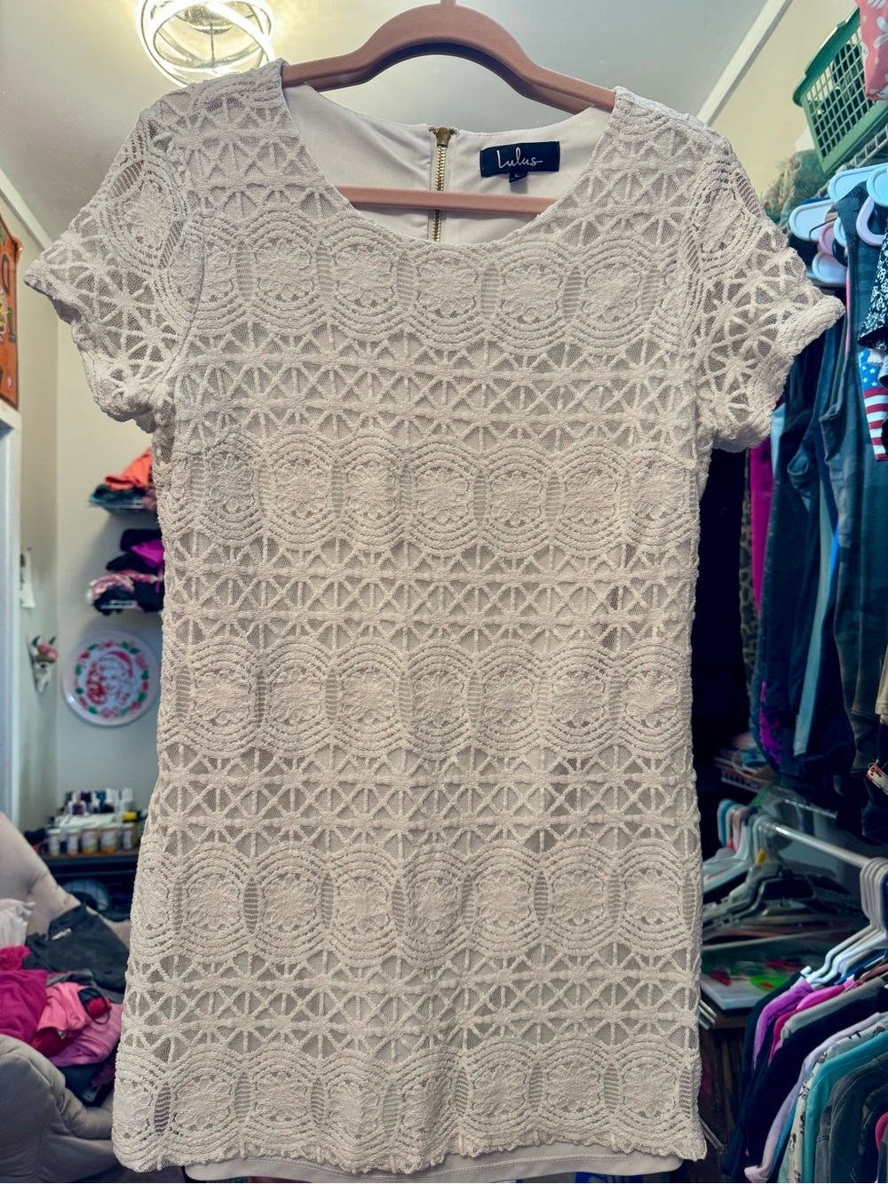Lulus White Lace Short Sleeve Dress Size Large